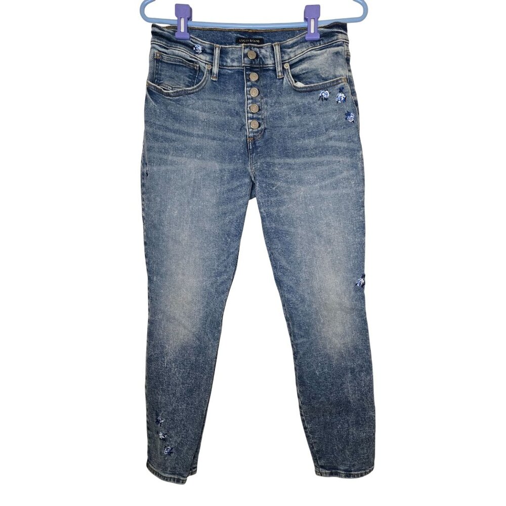 Lucky Brand Mid Rise‎ Ava Skinny Embroidered Jeans 10/30 Cottage Boho
